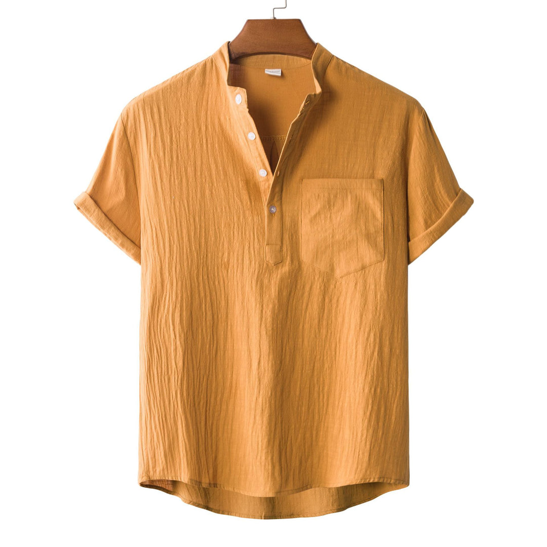 Herren Kurzarmhemd mit modernem Henley-Kragen und praktischer Brusttasche EB