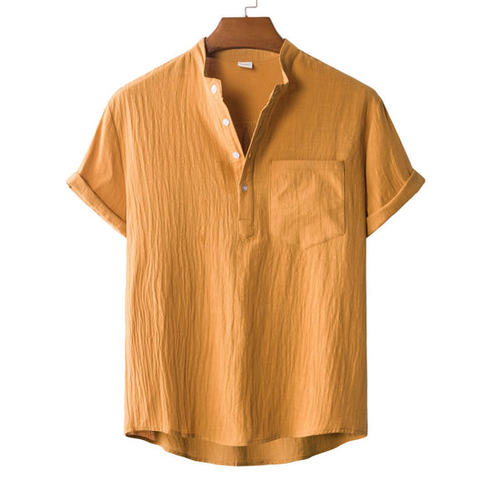 Herren Kurzarmhemd mit modernem Henley-Kragen und praktischer Brusttasche EB