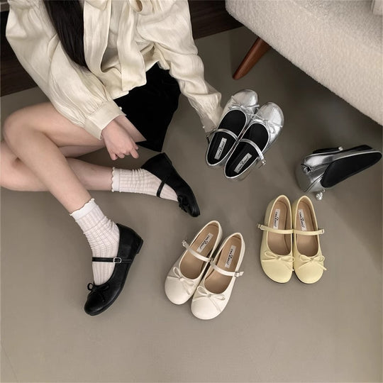 Damen Ballerinas mit elegantem Riemchen und zierlichem Schleifendetail EB