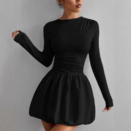 Damen Figurumspielendes Kleid mit langen Ärmeln und gerafftem Saum EB