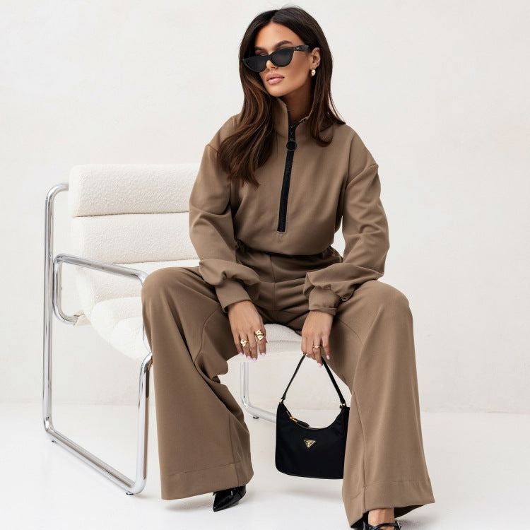 Damen relaxed-fit Zip-Pullover mit elastischem Taillenbund und extraweiter Palazzo-Hose Zweiteiler Eichborn Berlin