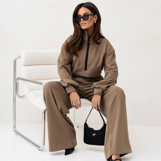 Damen relaxed-fit Zip-Pullover mit elastischem Taillenbund und extraweiter Palazzo-Hose Zweiteiler Eichborn Berlin