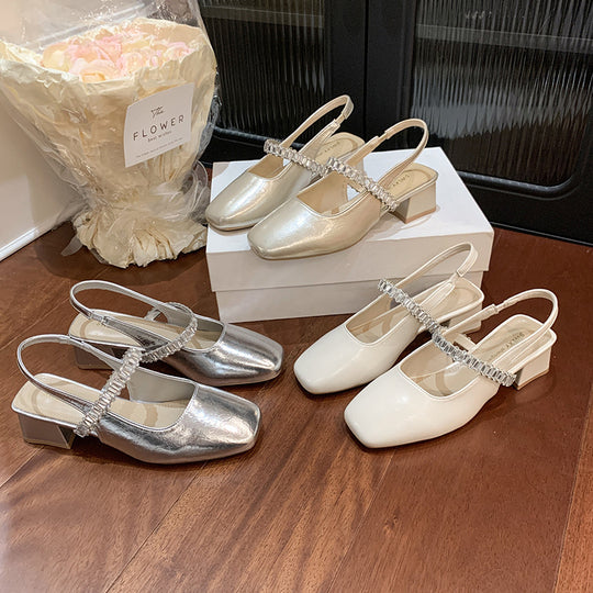 Damen elegante Slingback-Schuhe mit funkelnder Akzent-Riemchen EB