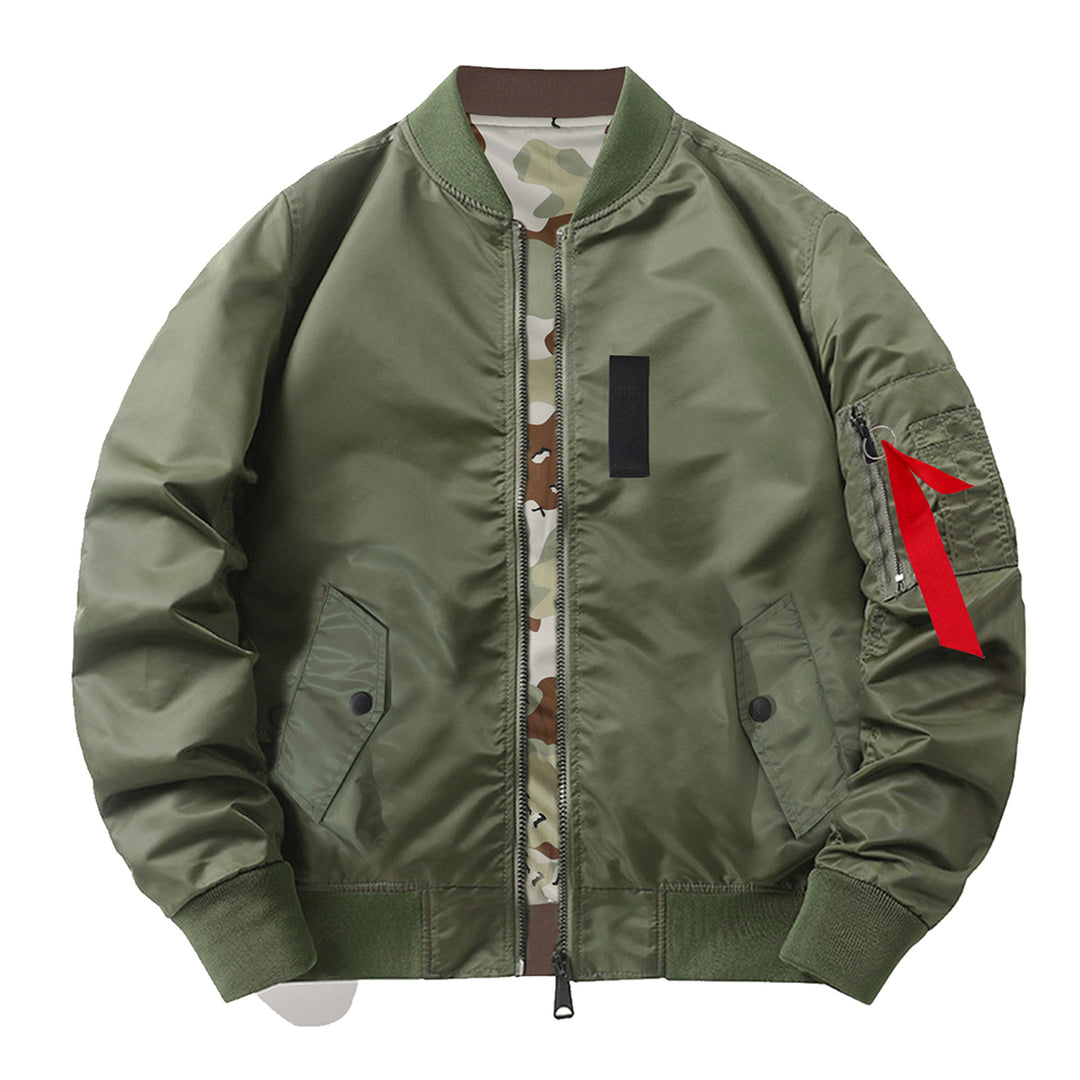 Men's  slim nylon bomber jacket with camouflage lining sleeve zip utility tab EB