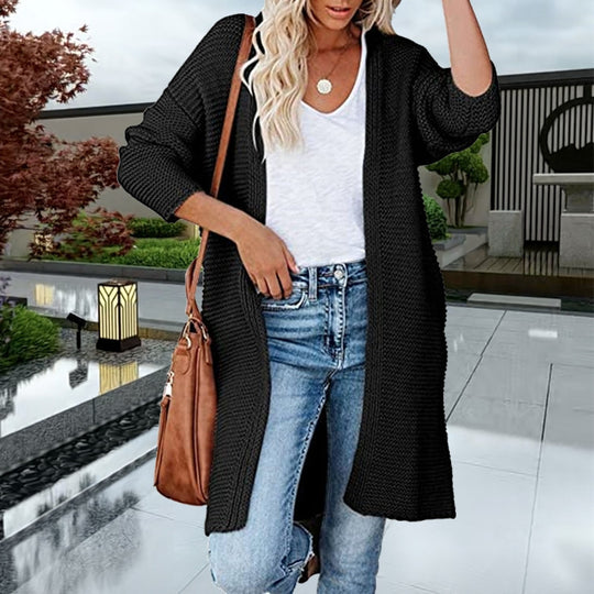 Damen Lange Strickjacke im lässigen Oversized-Stil mit tiefen Taschen und strukturiertem Design EB
