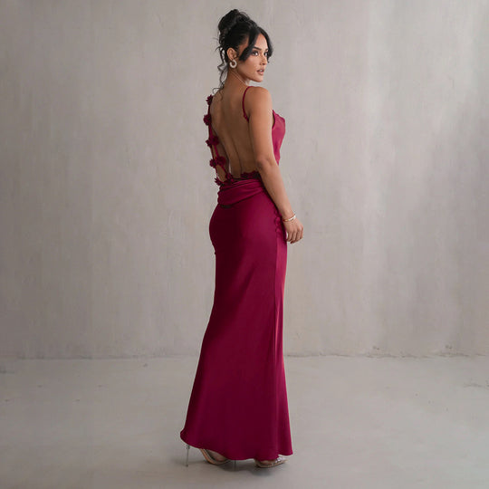 Damen elegantes Maxikleid mit fließendem Schnitt und raffiniertem Dekolleté EB