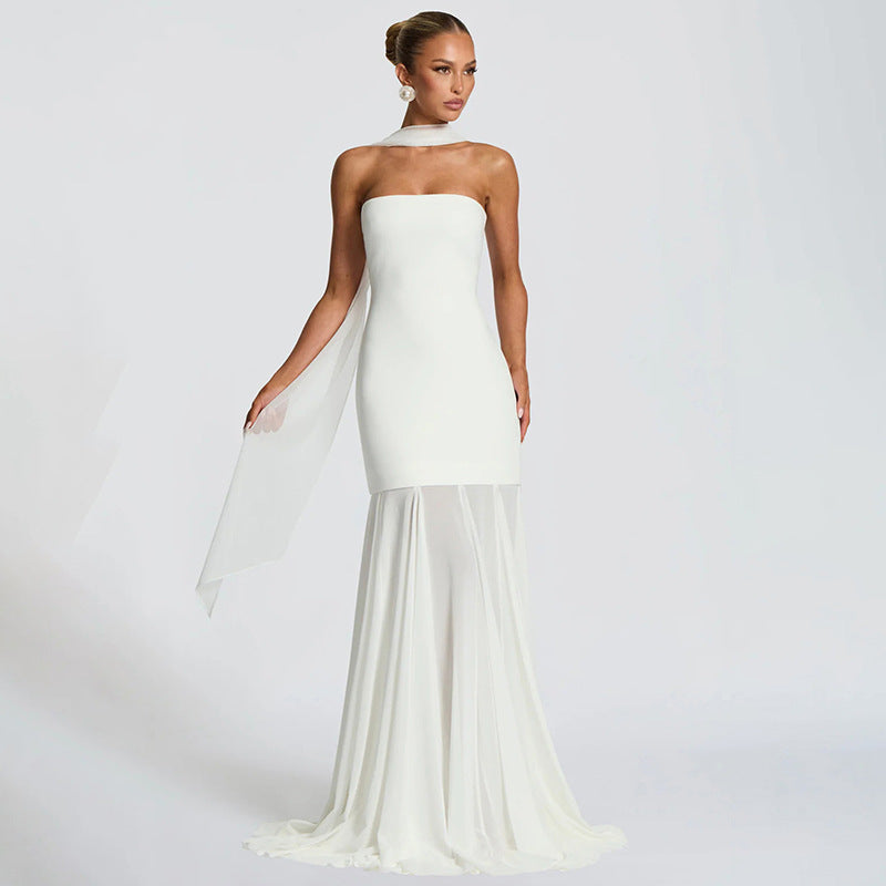 Damen Elegantes Abendkleid mit transparenten Drapierungen EB
