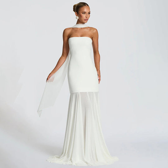 Damen Elegantes Abendkleid mit transparenten Drapierungen EB