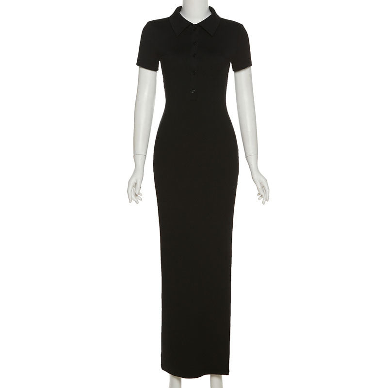 Damen Maxikleid mit kurzem Arm und klassischem Kragen EB
