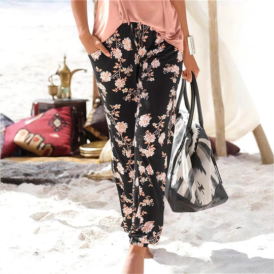 Damen Bequeme Jerseyhose mit floralem Muster und elastischem Bund EB