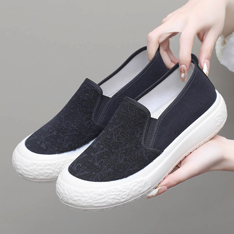 Damen Sportliche Slip-On Sneakers mit rutschfester Sohle und elastischem Einsatz EB