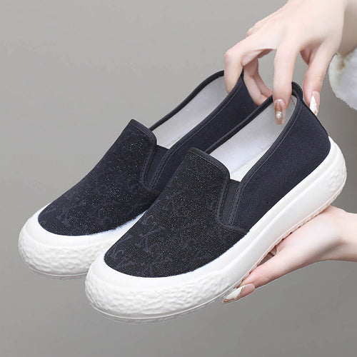 Damen Sportliche Slip-On Sneakers mit rutschfester Sohle und elastischem Einsatz EB