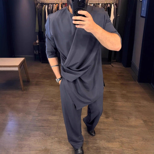 Herren Asymmetrisches Tunika-Shirt mit drapiertem Design EB