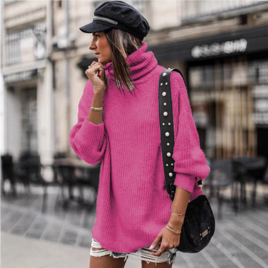 Damen Grobstrickpullover mit hohem Kragen und lässiger Passform EB