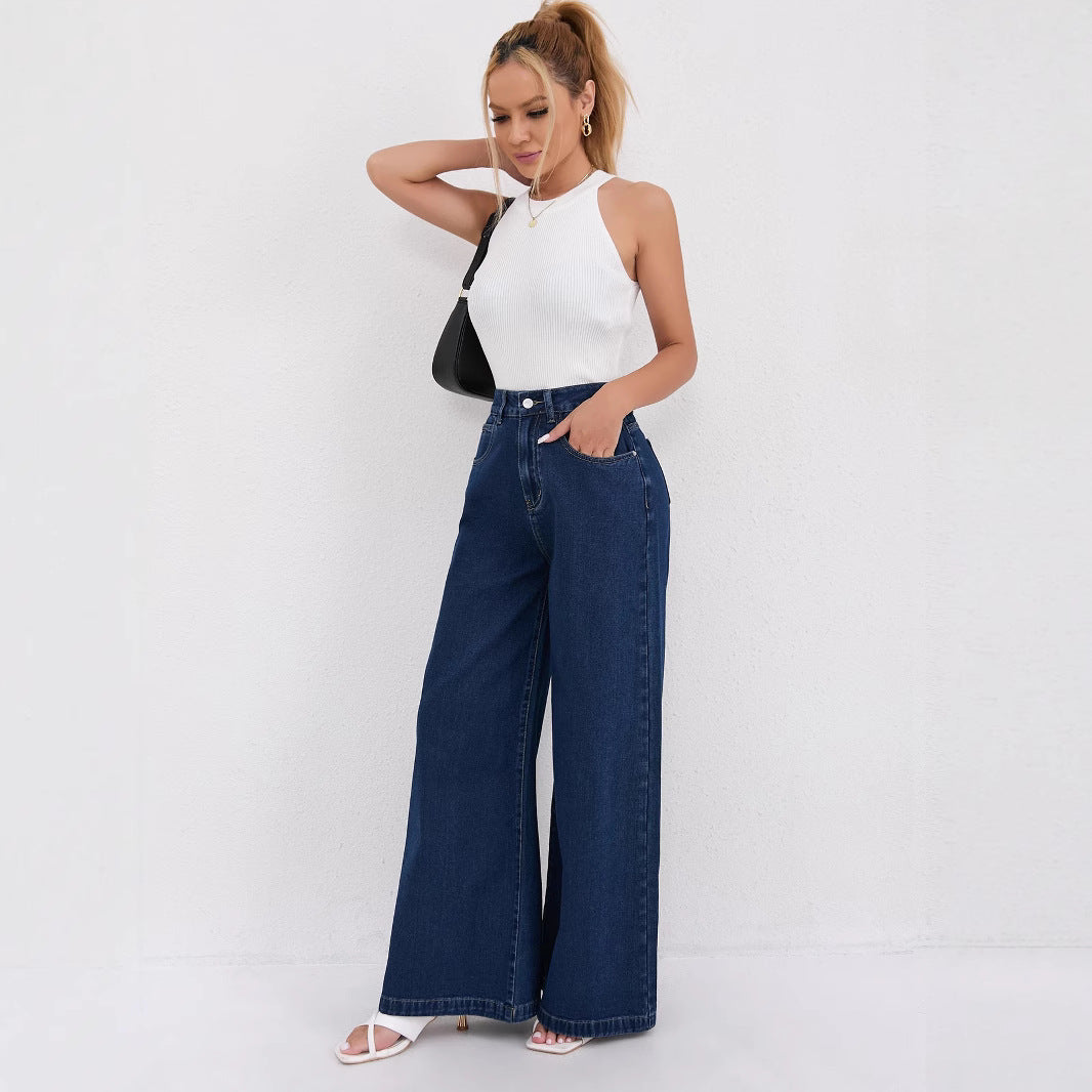 Damen Weite Denim-Jeans mit hoch tailliertem Schnitt und trendigen Details EB