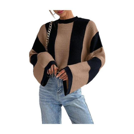 Damen Strickpullover mit einzigartiger Waffelstruktur und breiten Ärmeln EB