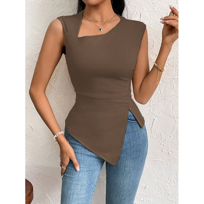 Damen Schnittiges Oberteil mit asymmetrischem Saum und figurbetontem Design EB