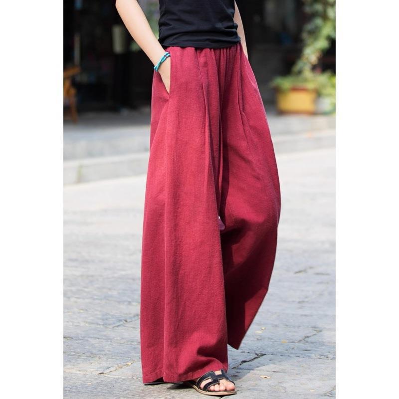 Damen weit geschnittene Leinenhose mit elastischem Bund und praktischen Taschen EB