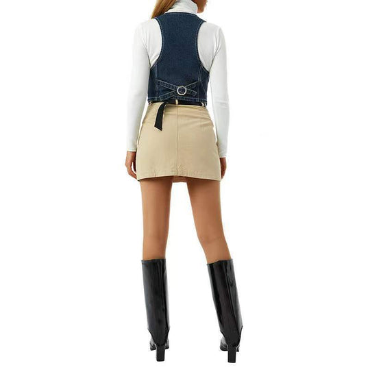 Damen Jeans-Weste mit praktischen Taschen und modischem Detail EB