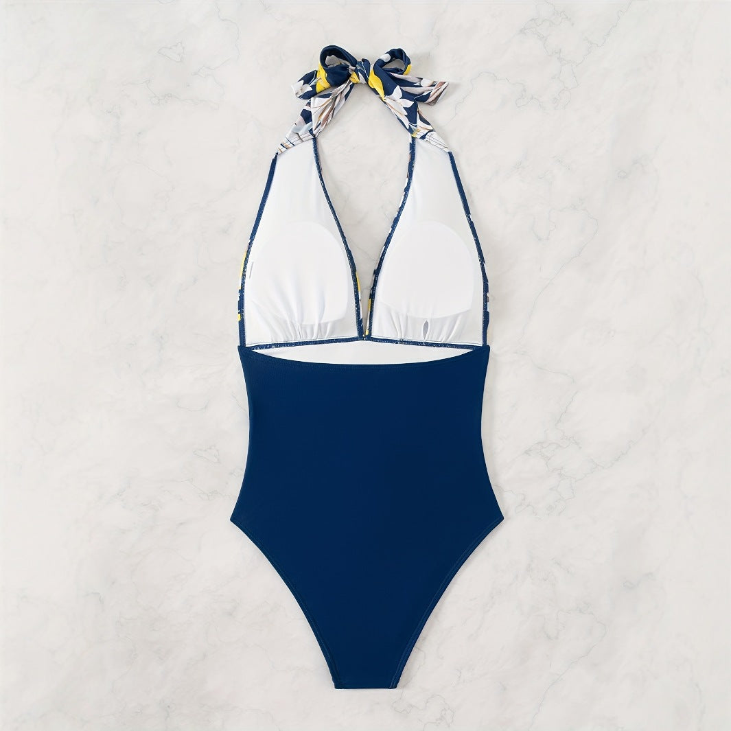 Damen Hochgeschnittener Floral Badeanzug EB