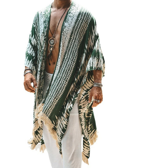 Herren nan leichter Strandponcho im Kimono-Stil mit Fransen EB