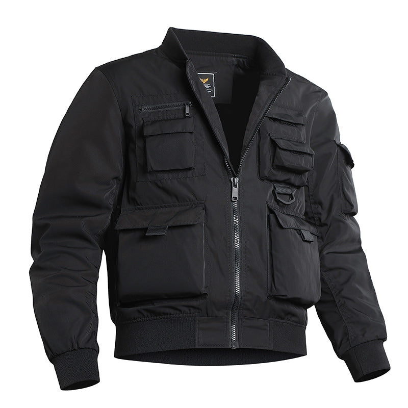 Herren Taktische Multitaschen-Bomberjacke mit Reißverschluss und elastischem Saum EB