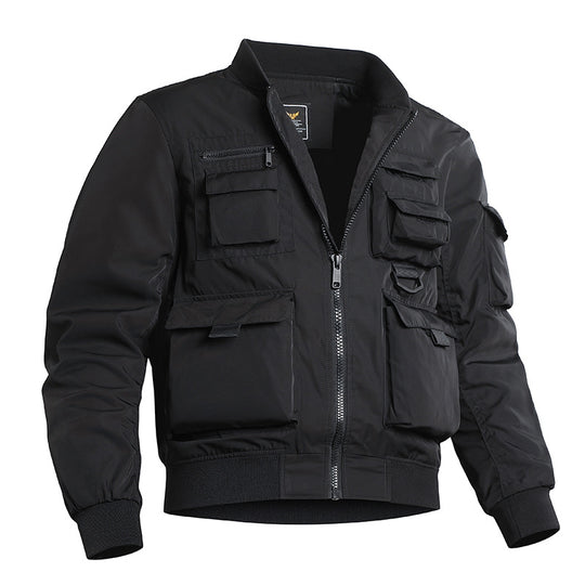 Herren Taktische Multitaschen-Bomberjacke mit Reißverschluss und elastischem Saum EB