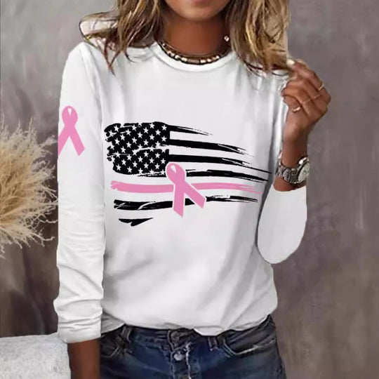 Damen lässiges T-Shirt mit kreativem Flaggen- und Schleifen-Design EB