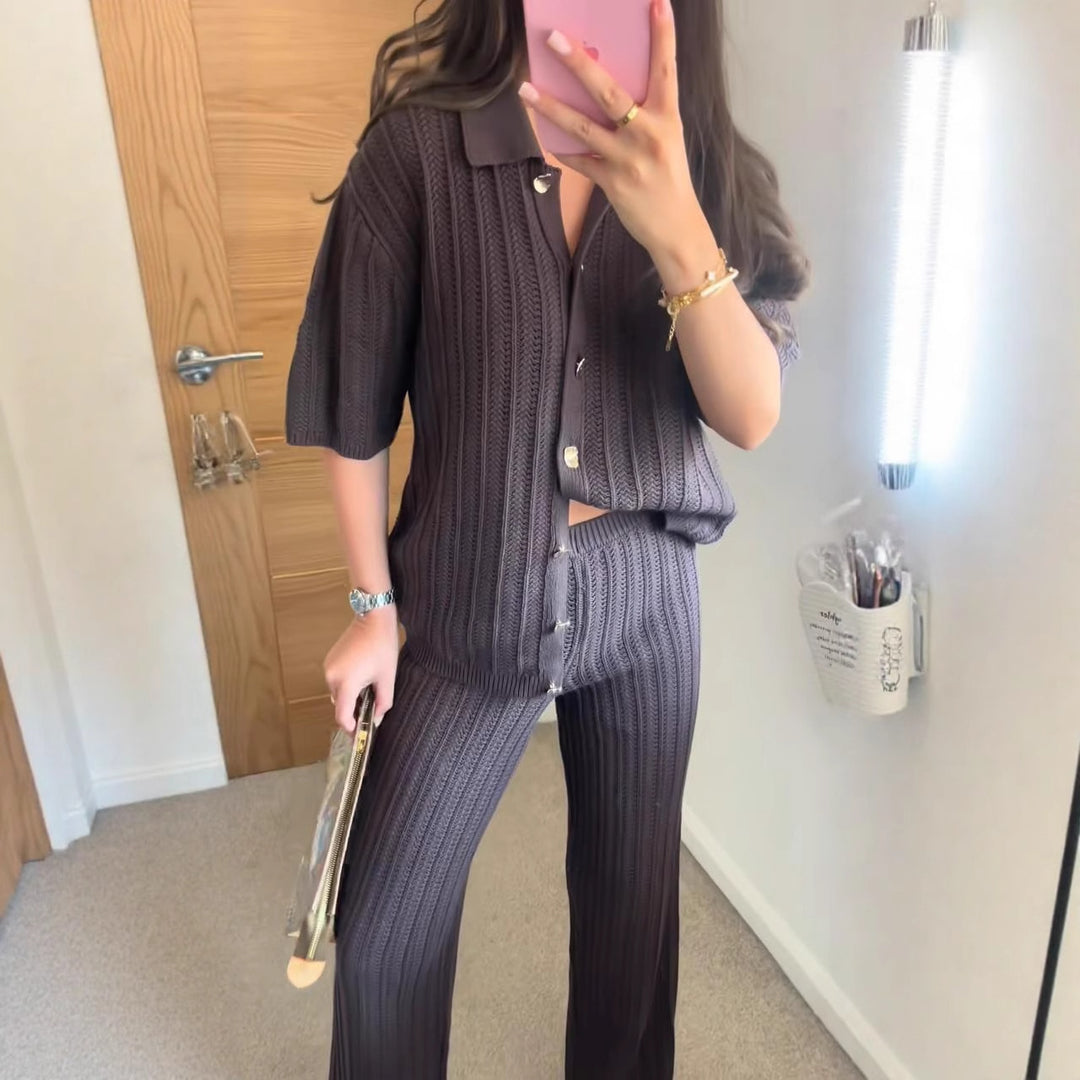 Damen weite Gummibund-Hose mit eleganten Streifen EB