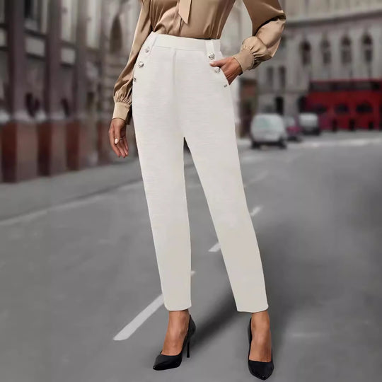 Damen elegante Anzughose mit doppeltem Knopfverschluss und schmalem Bein EB