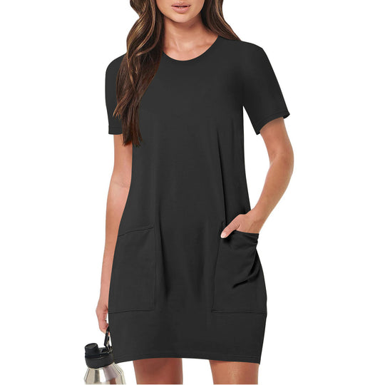 Damen lässiges T-Shirt-Kleid mit praktischen Taschen EB