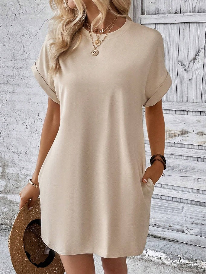 Damen Lockeres T-Shirt-Kleid mit praktischen Taschen und lässigem Design EB