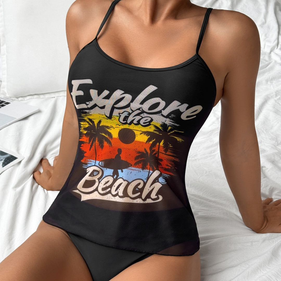 Damen Strandtop mit buntem Grafikdesign und passendem Bikiniunterteil EB