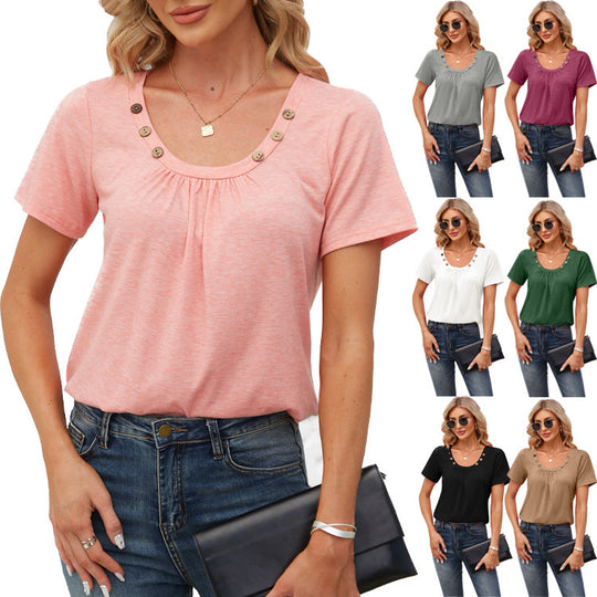 Damen Freizeit T-Shirt mit dekorativen Knöpfen EB
