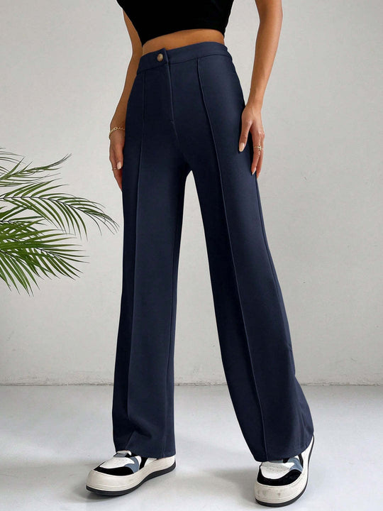 Damen Elegante High-Waist Hose mit seitlichen Nähten und schmalem Schnitt EB