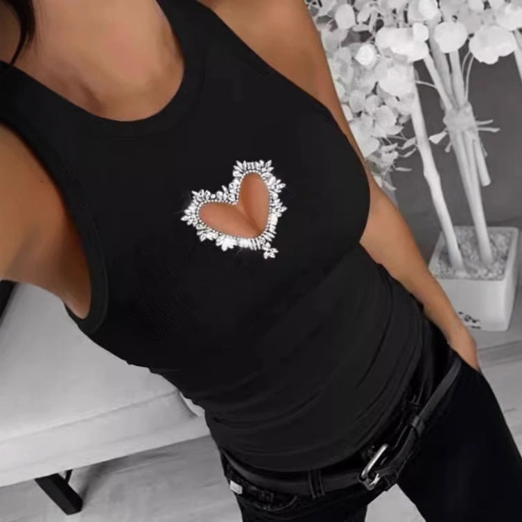 Damen Sportliches Tanktop mit Herz-Ausschnitt und funkelnder Verzierung EB