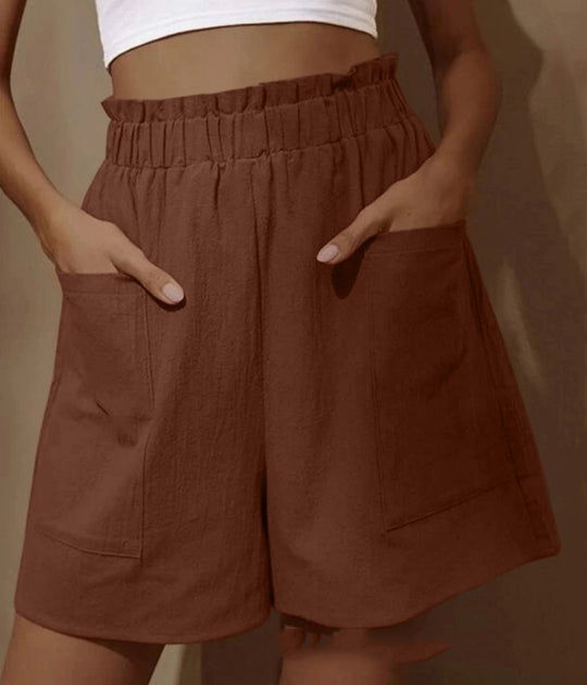 Damen lässige Leinen-Shorts mit elastischem Taillenzug und praktischen Seitentaschen EB