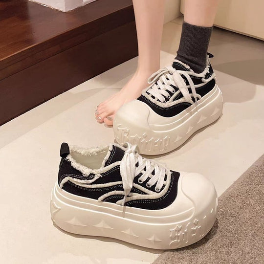 Damen Plüschige Chunky Sneakers mit dicker Sohle EB