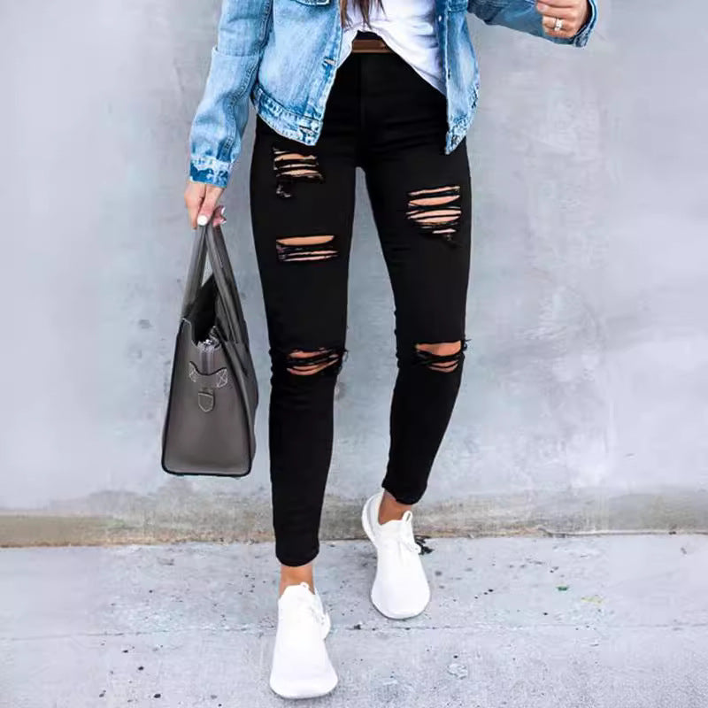 Damen Skinny Jeans mit modischen Rissen EB