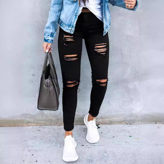Damen Skinny Jeans mit modischen Rissen EB