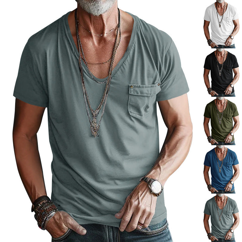 Herren hochwertiges V-Ausschnitt T-Shirt mit praktischer Brusttasche EB