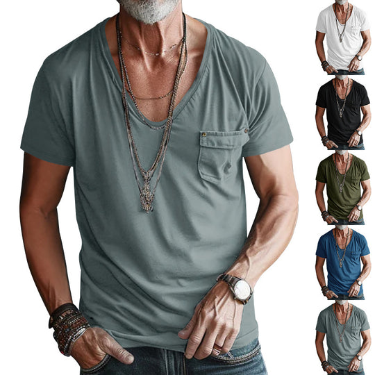 Herren hochwertiges V-Ausschnitt T-Shirt mit praktischer Brusttasche EB