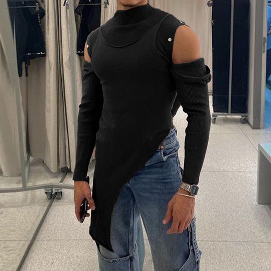 Damen Modisches Langarmkleid mit asymmetrischem Schnitt und elegantem Stehkragen EB