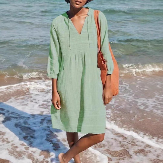 Damen lässiges Sommerkleid mit Kapuze und Taschen EB