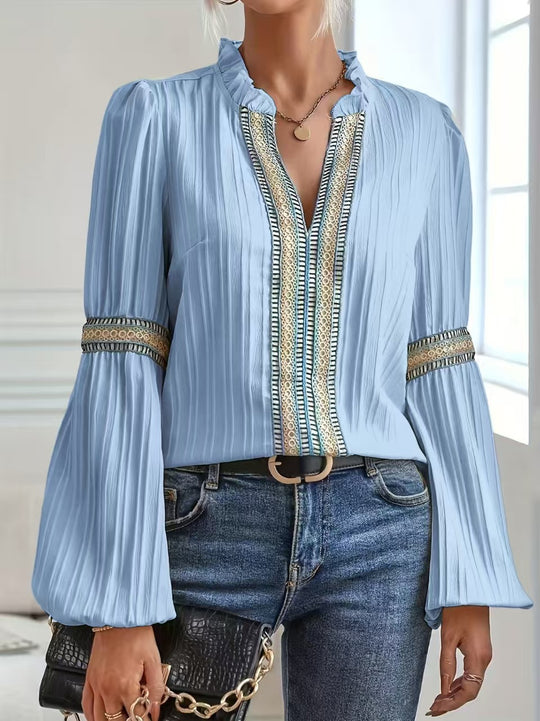Damen elegante Bluse mit Rüschendetails und Stickereien EB