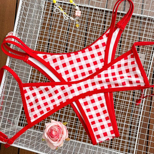 Damen Kariertes Bikini-Top EB