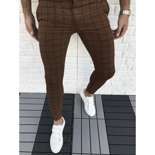 Herren Karierte Anzughose im Slim Fit Stil EB