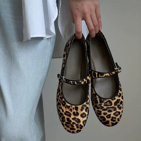 Damen Ballerinas mit modischem Leopardenmuster und praktischem Riemchen EB
