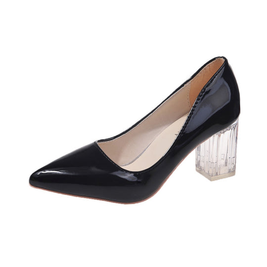 Damen klassische Pumps mit transparentem Blockabsatz und spitz zulaufender Vorderkappe EB