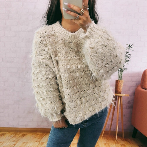 Damen lässiger Oversized-Pullover aus strukturiertem Material mit einzigartigem Design EB